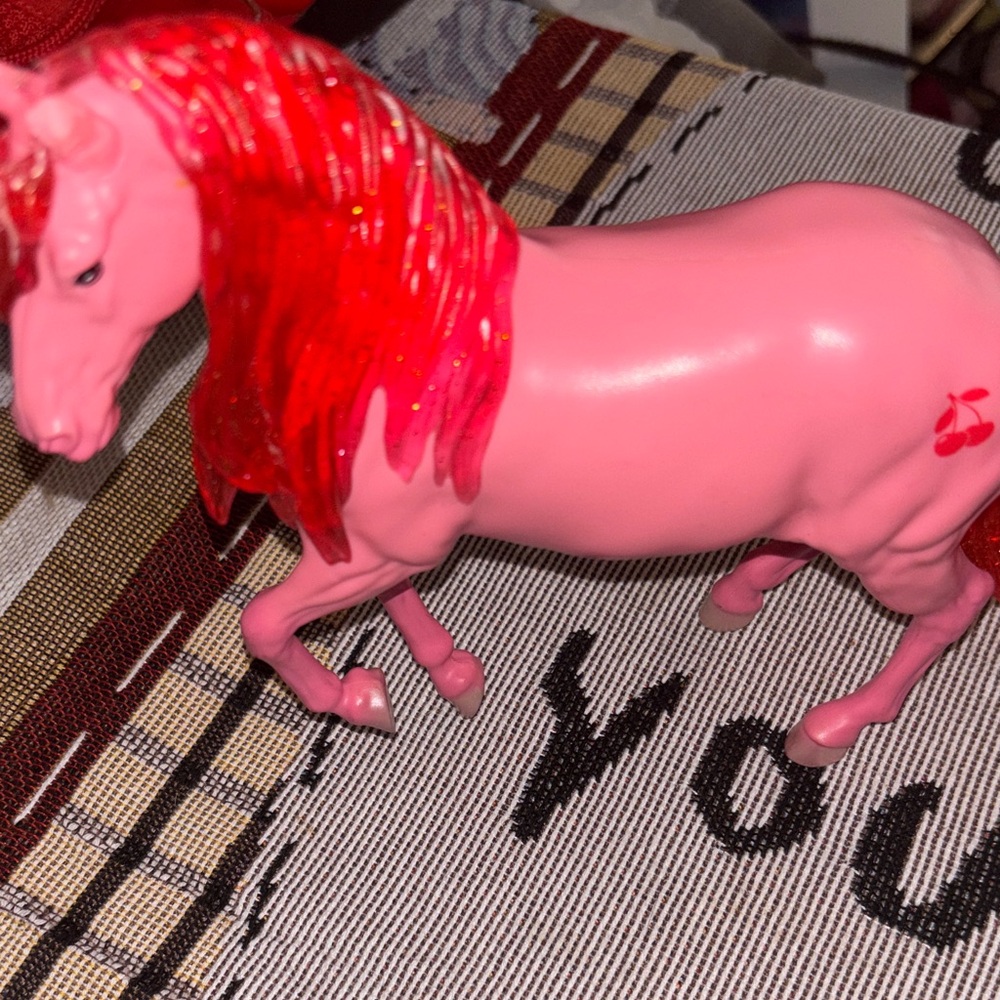 Pink Toy Horse with Red Mane - Decorative Figurine